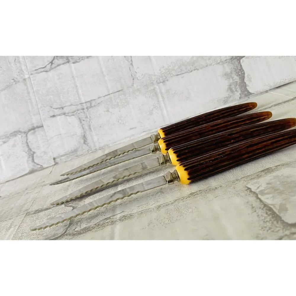 Regent Sheffield England Vintage Steak Knives Set of 4 Faux Antler Bakelite